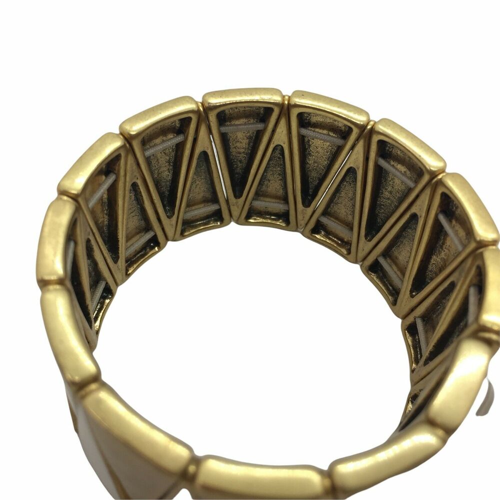 J. Crew Women's Gold Tone White Stretch Mod Colorblock Bangle Bracelet Size 7" - Picture 3 of 14